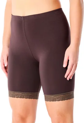 Produktbild von Merry Style Damen Kurze Leggings mit Spitze Freizeithose High Waist Radlerhose Hohe Taille aus Viskose MS10-431(Braun, 3XL)
