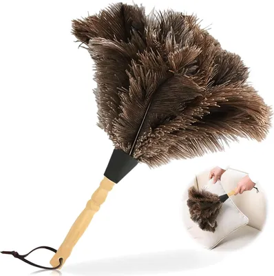 Produktbild von Straußfederstaubwedel 34 cm - Antistatischer Holzgriff - Staubtuch