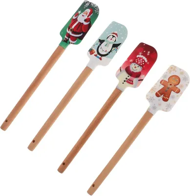 Produktbild von 4 Stück Silikonspatel Mit Holzgriff Weihnachtskuchen Schaber Küchenhelfer Für Backen Und Sahneverteilung Langlebig Und Leicht