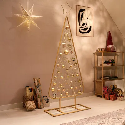 Image de Arbre de Noël en métal avec étoile – Or – 188 cm