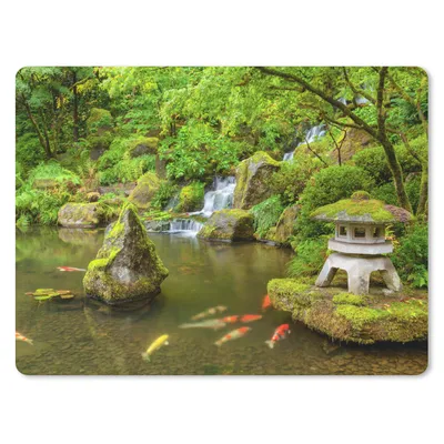 Produktbild von MuchoWow® Mauspad Mousepad Wasserfall - Koi - Japanische Laterne - Moos - Wasser 23x19 cm - Mousepads - Maus Mat - Pad - Mausunterlage - Schreibtischunterlage - Mauspad