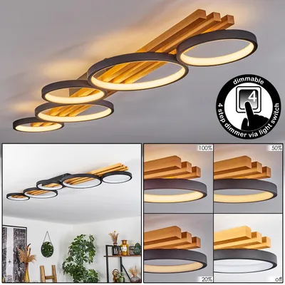 Produktbild von Caces Deckenlampe aus Metall/Holz/Kunststoff in Schwarz/Natur/Weiß