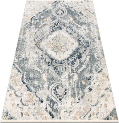Produktbild von DISTIN 0816A blau / hellgrün / weiß moderner Teppich - Ornament, Vintage, Fransen Blau 120x170 cm
