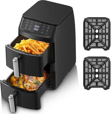 Produktbild von Heißluftfritteuse Airfryer - AF1102TGBT2E - Doppelkorb - Unabhängige Dual‑Zone - 10 L - 2000 W - Edelstahl - EU‑Stecker 220–240 V