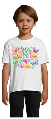 Produktbild von T-Shirt für Kinder mit buntem Schmetterling Print aus Baumwolle