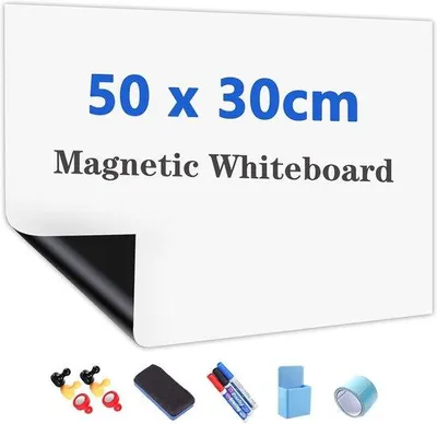 Produktbild von Famanu Magnetische Whiteboardfolie 50 x 30 cm - DIY Whiteboard Sticker mit Marker und Schwamm
