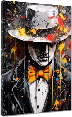 Produktbild von Pop Art Mann mit Fliege Leinwandbild Wandbild Deko Kunst XL: 120x160x4cm