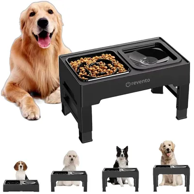 Produktbild von REVENTO® Erhöhter Hundenapf Einstellbar 1,4L- Hundebar Futterstation Hund Groß Napferhöhung Hunde Hundefressnäpfe Erhöht 4 Stufen der Höhenverstellung