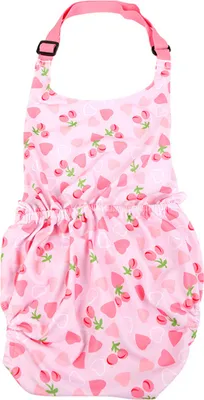 A pink dog diaper with a cherry and heart pattern, shown flat against a white background.