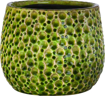 Produktbild von Dehner Übertopf Drops, bauchige Form, Indoor Blumentopf, Ø außen 15 cm / innen 11.5 cm, Höhe 13 cm, glasierte Keramik, hellgrün / dunkelgrün
