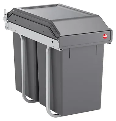 Image de Poubelle de tri encastrable 30 L sous évier - 2 bacs 15 L - gris anthracite