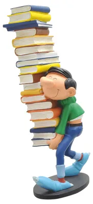 Image de Plastoy SAS 300 - Gaston Lagaffe : Figurine de Gaston avec une pile de livres