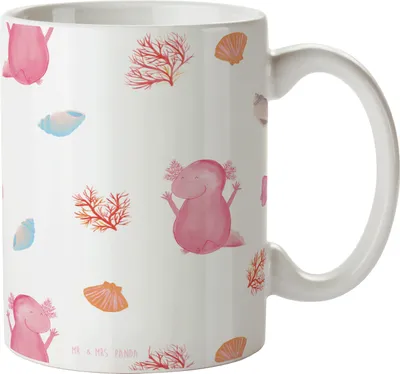 Produktbild von Mr. & Mrs. Panda Teetasse Axolotl Hurra - Weiß - Geschenk, Becher, Kaffeetasse, Fröhlich, Schwanzlurch, Pott, Kaffeebecher, Motivation, Henkeltasse, Lurch, Tasse