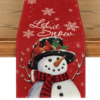 Weihnachts-Tafelläufer Rot, Schneemann, 33x183 cm, waschbar