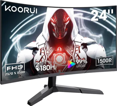 Productafbeelding van KOORUI 24ECA Computer Monitor - 24 inch, R1500, Gebogen scherm, Full HD resolutie, Verversingssnelheid 180Hz, Reactietijd 1ms, VA paneel - Rood/Zwart