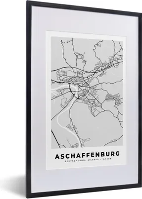 Produktbild von MuchoWow® Gerahmtes Poster Deutschland - Stadtplan - Karte - Afschaffenburg 40x60 cm - Poster mit Schwarzem Bilderrahmen Wandposter Rahmen Foto Bilder - Poster in Rahmen