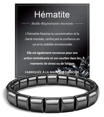 Imagen del producto de Pulsera de hematita para hombre, piedra natural, hecha a mano, idea de regalo