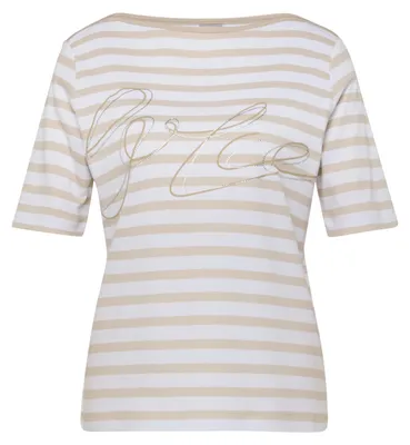 Produktbild von Rabe T-Shirt Beige Größe 44 mit Strass-Schriftzug und feinem Streifenbild