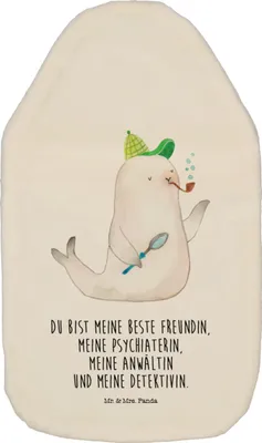 Produktbild von Mr. & Mrs. Panda Wärmflasche Robbe Sherlock - Weiß - Geschenk, Wärmflaschen, mit Bezug, wärmebeutel, Lustige Sprüche, Wärmekissen