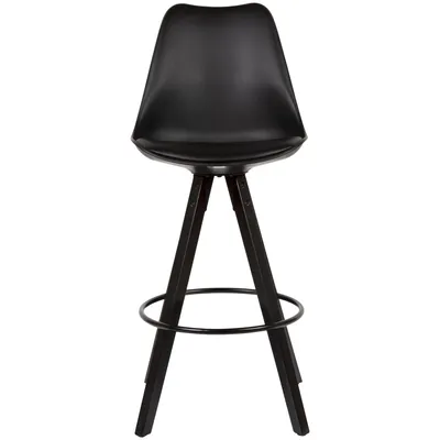 Image de FineBuy Lot de 2 tabourets de bar noir similicuir / bois massif Chaise de bar scandinave 2 pièces avec pieds noirs Tabouret de comptoir avec dossier Hauteur d'assise 77 cm