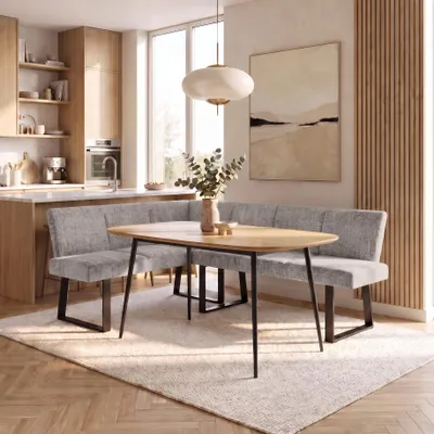 Produktbild von BEAUTYSOFA | Eckbank VELTO Taupe RAVEN Bouclé-Stoff, L-Form Links, Polsterbank mit Rückenlehne, Eckbank für Küche und Esszimmer, moderner Essplatz