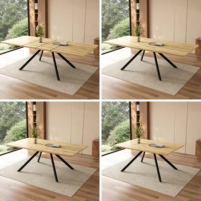 Immagine prodotto di Tavolo da pranzo allungabile, dimensioni 160/200/240 x 90 cm, rettangolare, allungabile in 3 fasi, realizzato in MDF, gambe in metallo, capacità di carico fino a 100 kg, finitura in legno di quercia, adatto per 6-10 persone