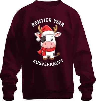 Produktbild von Weihnachten Kuh lustig Rentier war t Geschenk niedlich Uni Sweatshirt Pullover, Burgundy, XXL