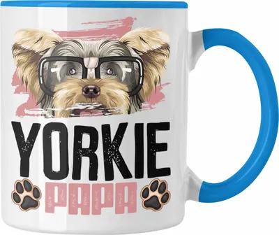 Produktbild von Trendation - Yorkie Papa Besitzer Tasse Geschenk Lustiger Spruch Geschenkidee Yorkie Liebhaber (Blau)