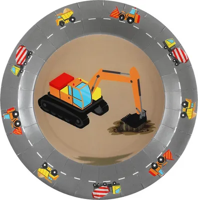 Produktbild von 10 Papp-Teller Baustelle Bagger Lastwagen Kindergeburtstag