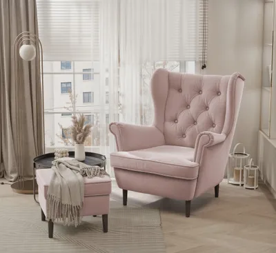 Produktbild von Sessel Ohrensessel NINON inkl. Hocker in Stoff Trinity Puderrosa