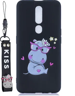 Produktbild von Für OPPO F11 PRO Cartoon Lovely Coloured Painted Soft TPU Rückenbezug rutschfest Full Protective Case mit Lanyard schwarz