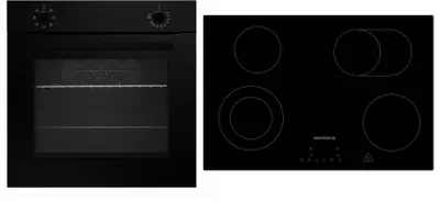 Produktbild von Backofen Herd Matt Schwarz Kochfeld Glaskeramik 77cm autark rahmenlos Respekta