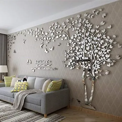 Produktbild von 3D Baum Wandtattoo 1 Stück, Acryl, Silber, 2 x 4 m, für Wohnzimmer Schlafzimmer Büro