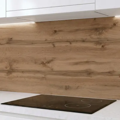 Produktbild von Küchenrückwand Holzoptik Eiche Wotan 60x300 cm – monolithische ABS-Platte mit Direktdruck, Spritzschutz Küche & Bad, Fliesenspiegel