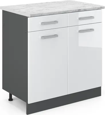 Obrázek produktu pro Spodní skříňka kuchyňské linky Vicco R-Line Bílá vysoký lesk 80 cm PD Mramor, Model 46824
