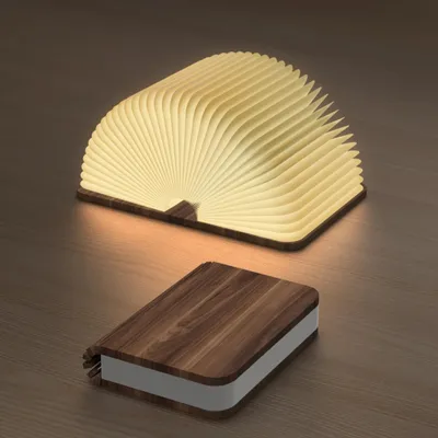 Produktbild von Buchlampe aus Holz, 3 Farben, zusammenklappbar, Wiederaufladbar, LED-Lampe, magnetische Stimmungsbeleuchtung für Zuhause und Studie, Nachbildung (Nussbaum)
