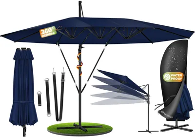 Produktbild von KESSER® Sonnenschirm Doppelsonnenschirm 4,6m x 2,7m | Ampelschirm Abdeckung & Windsicherung mit Kurbel & Ständer | Kurbelschirm Aluminium wasserabweisend | Neigbar Kippbar 360° Drehbar