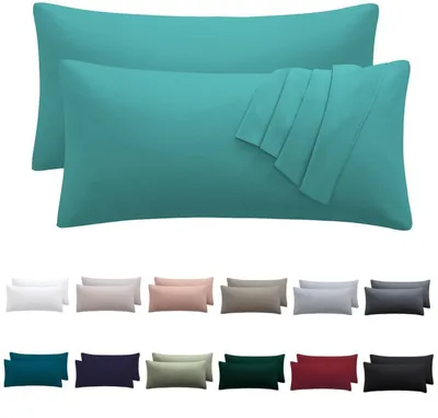 Immagine prodotto di Set di 2 federe per cuscini, 50x70 cm, colore turchese, in microfibra