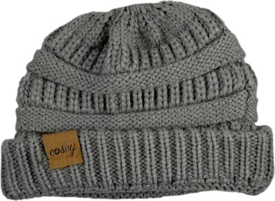 Produktbild von cosey - Strick Wintermütze – Pferdeschwanz-Mütze mit Zopfloch für Damen und Mädchen in Grau