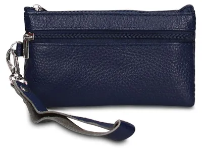 Immagine prodotto di Portafoglio da donna in vera pelle, con zip e tracolla, colore arancione, dimensioni 14x8 cm