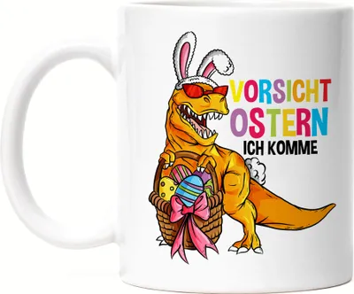 Produktbild von Vorsicht Ostern ich komme Tasse Dino Dinosaurier Ostergeschenk T-Rex