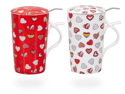 Produktbild von Kräuterteetasse doppelwandig / Teetasse mit Sieb und Deckel / Teebecher / Tassen Set 2-teilig Enni 400ml aus Porzellan