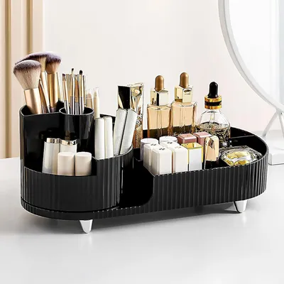 Produktbild von Make Up Kosmetik Organizer, 360° Drehbarer Beauty Organizer, Multifunktionale Kosmetikaufbewahrung für Frisiertisch, Bad und Schlafzimmer - Schwarz