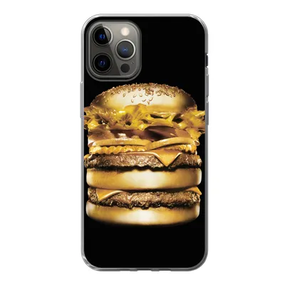 Produktbild von MuchoWow® Handyhülle Schutzhülle Hülle für iPhone 12 Pro Goldener Hamburger auf schwarzem Hintergrund. Silikon Softcase Handy Hülle - Abdeckung