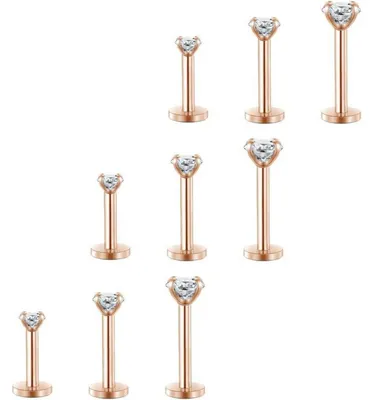 Produktbild von Lippenpiercing Stud Labret Tragus Helix Bioflex Retainer 16G Rosegold 9 Stück