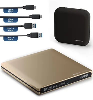 Productafbeelding van Externe USB 3.1 Blu-ray DVD CD USB-C UHD 4k 3D M-DISC BDXL Drive Brander met tas