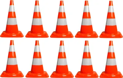 Produktbild von 10er Set - Pylonen 50cm, Warnkegel, 10 Stück Verkehrskegel zur Abgrenzung von Park- und Abstellflächen, Warnleitkegel, Hütchen, Kegel, Markierungskegel, [orange-weiß] - Reflektierende Pylone