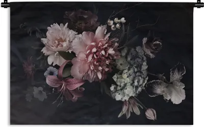 Produktbild von MuchoWow® Wandteppich Wandbehang Blumen - Vintage - Pastell - Rosa - Weiß 60x40 cm Tapisserie Dekoration Wandtuch - Wanddekorationen