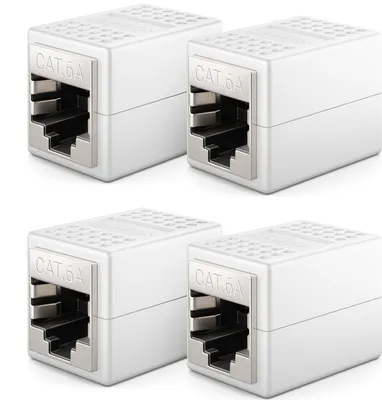 Produktbild von deleyCON 4x RJ45 Patchkabel Kupplung CAT6a 10 GIGABIT - LAN Verbinder Netzwerkkabel Ethernet Kabel Adapter 2x RJ45 Buchse - Cat6 Cat7 Cat8 Kompatibel - Weiß