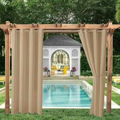 Produktbild von 2er-Set Outdoor Vorhang Gardinen Verdunkelungsvorhang Blickdicht, Garten Patio Balkon Wasserdicht Sonnenschutz & Sichtschutz Outdoorvorhäng (132*238cm, Gelb)